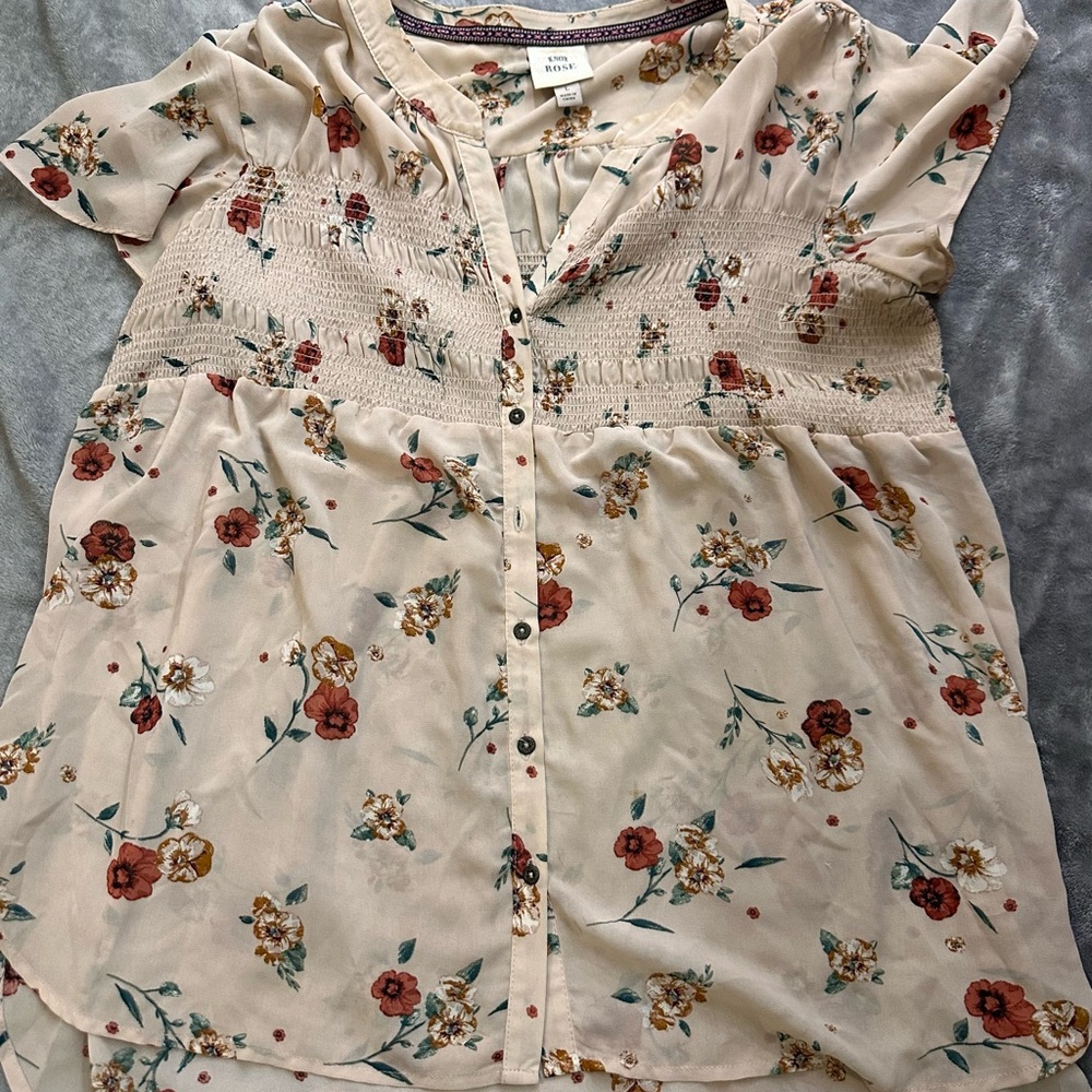 Knox Rose Cream Floral Blouse with Red and Green Accents